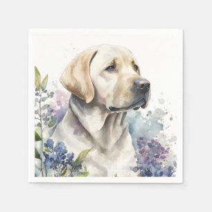 Serviette En Papier Aquarelle Golden Labrador Retriever et Fleurs