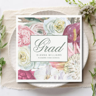 Serviette En Papier Aquarelle Grad Floral Élégant Graduation Moderne
