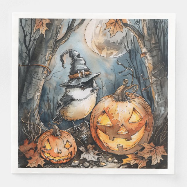 Serviette En Papier Aquarelle Halloween chickadee pour découpage (Devant)