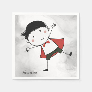Serviette En Papier Aquarelle Happy Stick Boy Red Cape Beautiful
