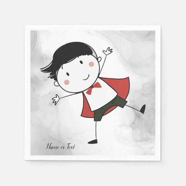Serviette En Papier Aquarelle Happy Stick Boy Red Cape Beautiful (Devant)