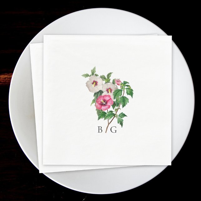 Serviette En Papier Aquarelle Hibiscus Tropical Mariage d'été (Watercolor Tropical Hibiscus Summer Wedding Napkins)