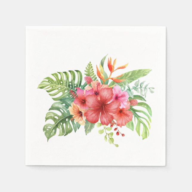 Serviette En Papier Aquarelle Hibiscus tropicaux Fleurs (Devant)