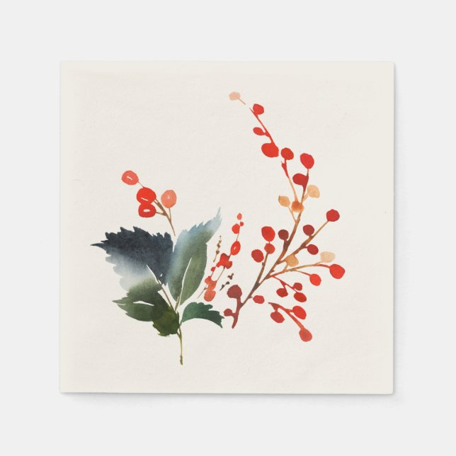 Serviette En Papier Aquarelle Holly et Berries (Devant)