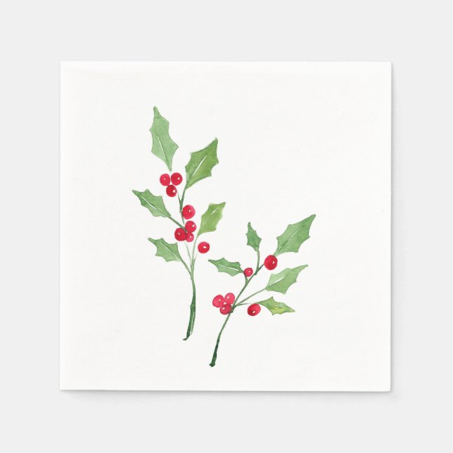 Serviette En Papier Aquarelle Holly Sprigs (Devant)
