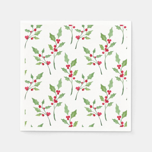 Serviette En Papier Aquarelle Holly Sprigs Motif (Devant)