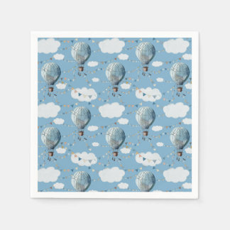 Serviette En Papier Aquarelle Hot Air Balloon Blue // Anniversaire des