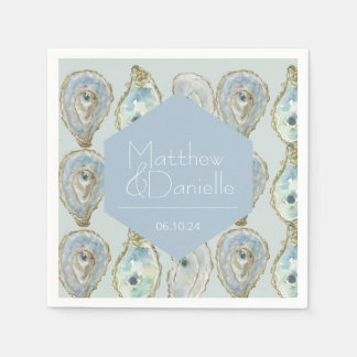 Serviette En Papier Aquarelle Huîtres Mariage -bleu clair