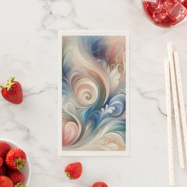 Serviette En Papier Aquarelle Imaginaire Floral Pastel Bleu & Crème (En situation)