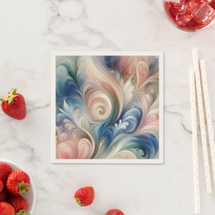 Serviette En Papier Aquarelle Imaginaire Floral Pastel Bleu & Crème