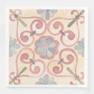 Serviette En Papier Aquarelle italienne espagnole Majolica rose