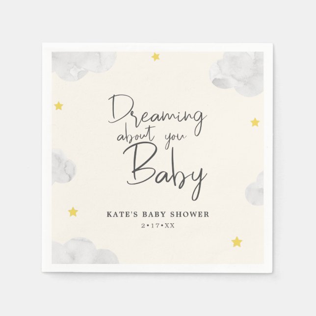 Serviette En Papier Aquarelle ivoirienne nuages Baby shower neutre sel (Devant)