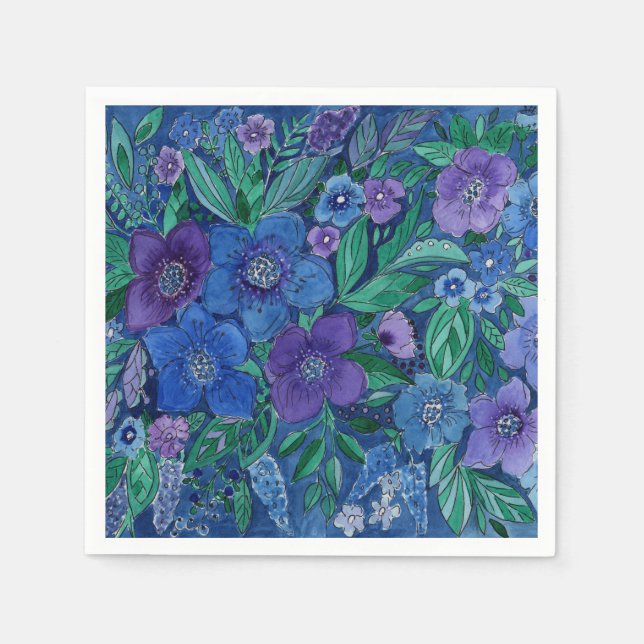 Serviette En Papier Aquarelle, jardin fleuri (Devant)