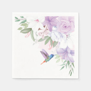 Serviette En Papier Aquarelle Jardin Fleurs Hummingbird Bird Merci