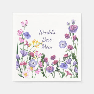Serviette En Papier Aquarelle Jardin Fleurs Meilleure maman au monde