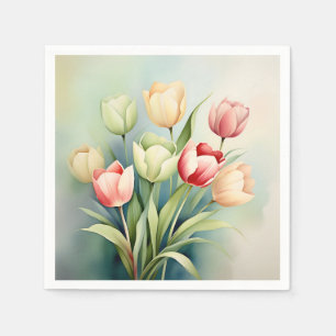 Serviette En Papier Aquarelle Jardin Tulipe Sur Sage Green