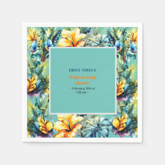 Serviette En Papier Aquarelle jaune baby shower vert tropical