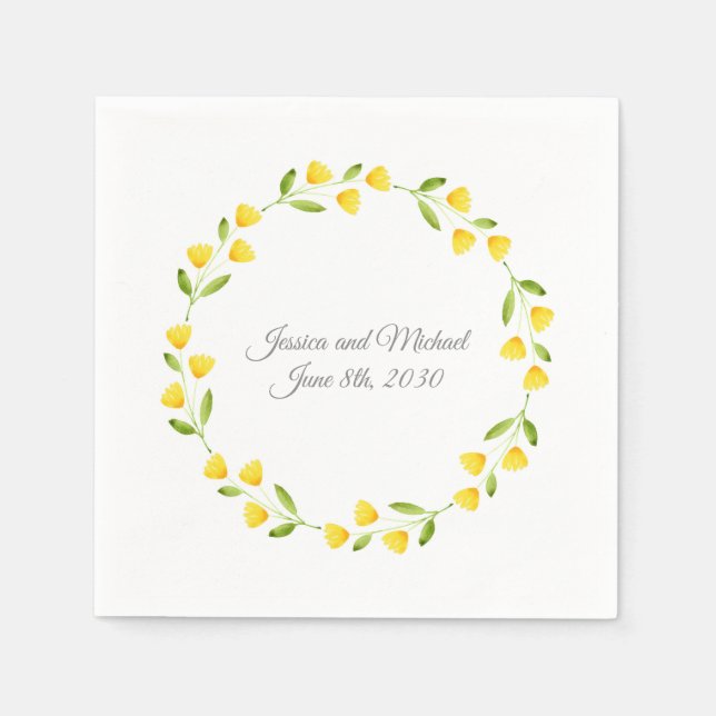 Serviette En Papier Aquarelle jaune couronne florale (Devant)