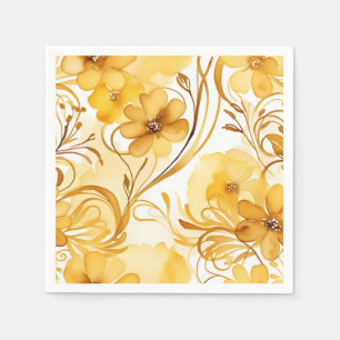 Serviette En Papier Aquarelle jaune et or vive Florale