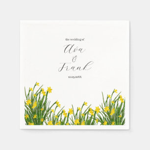 Serviette En Papier Aquarelle Jaune Floral Jardin Blanc Mariage