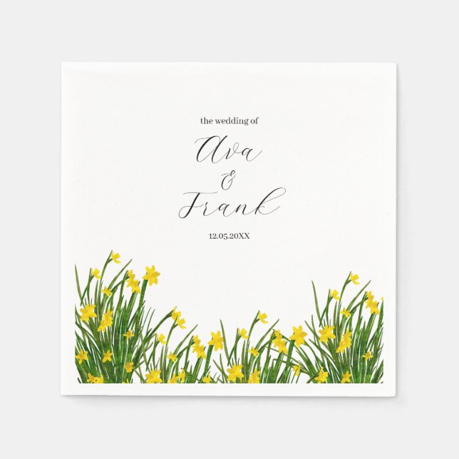 Serviette En Papier Aquarelle Jaune Floral Jardin Blanc Mariage (Devant)