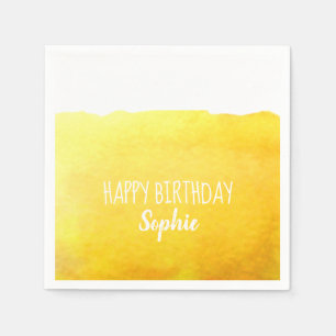Serviette En Papier Aquarelle jaune mignon Joyeux Anniversaire personn