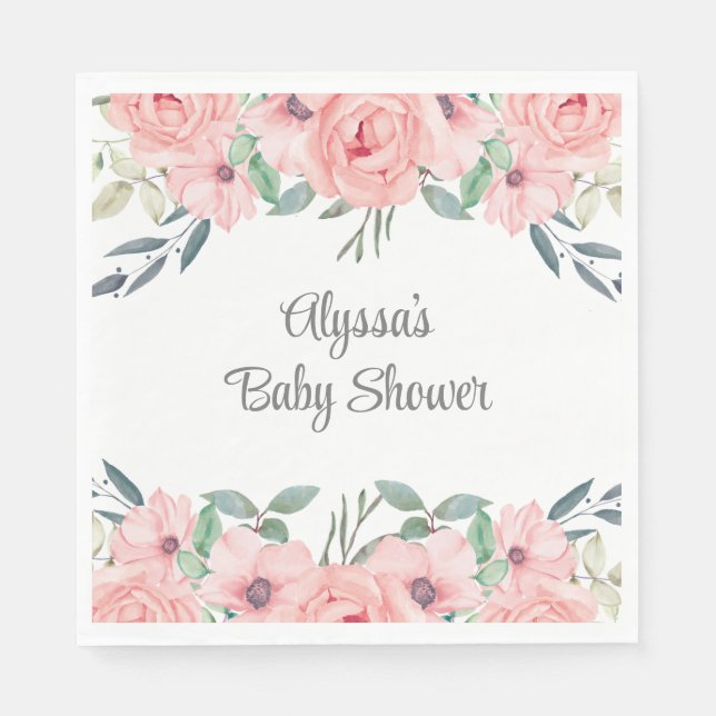 Serviette En Papier Aquarelle Jolie rose Floral Baby Girl Douche (Devant)
