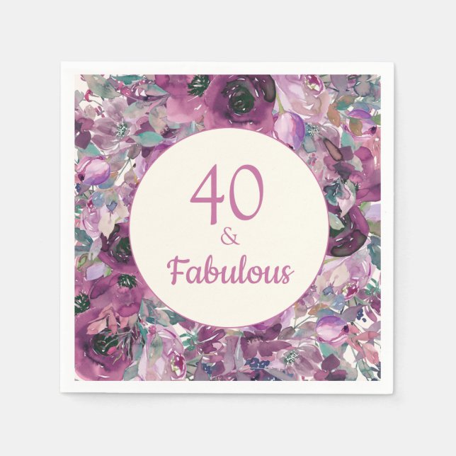 Serviette En Papier Aquarelle jolie violet Floral 40 Fabuleux (Devant)