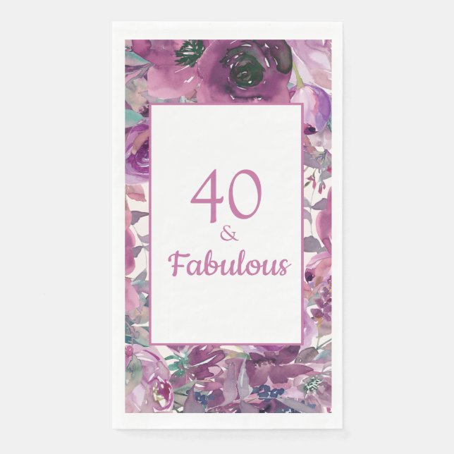 Serviette En Papier Aquarelle jolie violet Floral 40 Fabuleux (Devant)