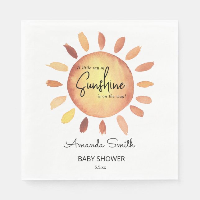 Serviette En Papier Aquarelle Joyeux Baby shower Jaune Soleil (Devant)