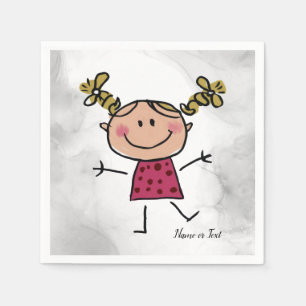 Serviette En Papier Aquarelle Joyeux Bâton fille Rosée Robe Élégante