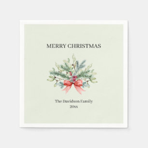 Serviette En Papier Aquarelle Joyeux Noël Famille Verdure