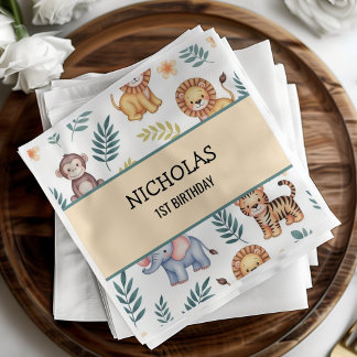 Serviette En Papier Aquarelle Jungle Safari Animaux Tropical Birthday