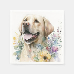 Serviette En Papier Aquarelle Labrador Retriever doré et fleurs