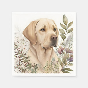 Serviette En Papier Aquarelle Labrador Retriever doré et fleurs