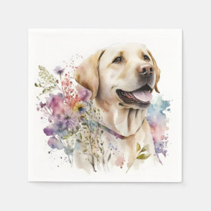 Serviette En Papier Aquarelle Labrador Retriever doré et fleurs