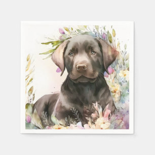 Serviette En Papier Aquarelle Labrador Retriever marron et fleurs