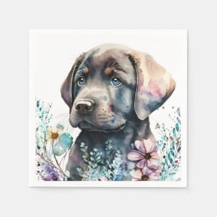 Serviette En Papier Aquarelle Labrador Retriever marron et fleurs