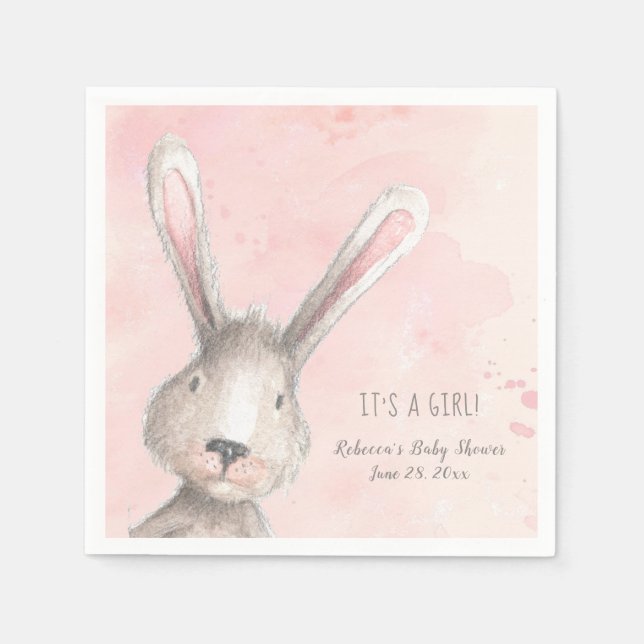 Serviette En Papier Aquarelle Lapin Rabbit C'est une fille coutume (Devant)