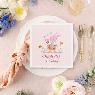 Serviette En Papier Aquarelle lapin rose dans l'anniversaire de enfant