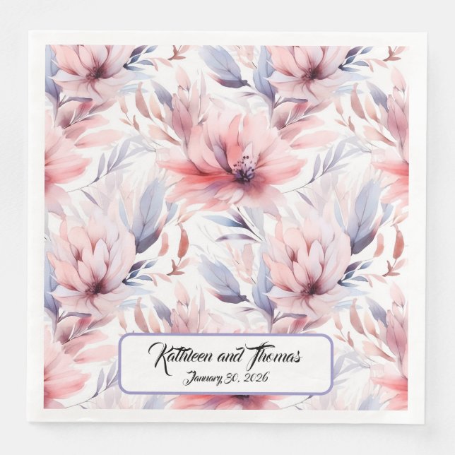 Serviette En Papier Aquarelle Lavande rose Pastel Fleurs Printemps (Devant)