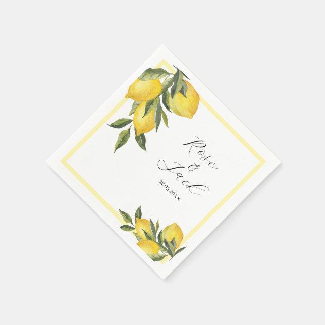 Serviette En Papier Aquarelle Lemon Garden Mariage blanc (Coin)