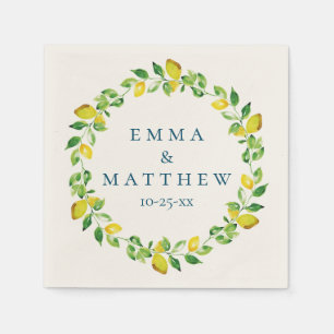 Serviette En Papier Aquarelle Lemon Méditerranéen Wreath Logo Mariage