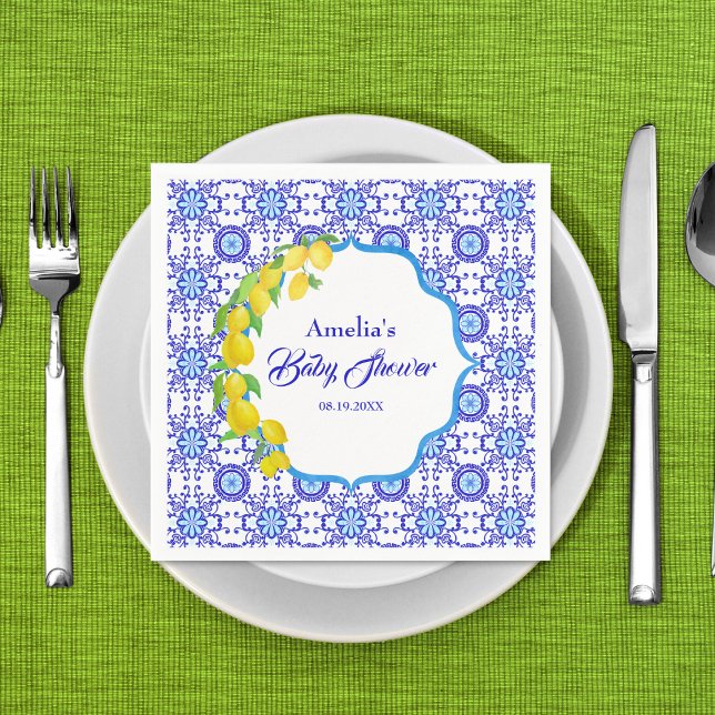 Serviette En Papier Aquarelle Lemons Amalfi Baby shower (Créateur téléchargé)