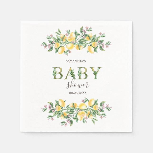 Serviette En Papier Aquarelle Lemons Baby shower de fleurs botaniques (Devant)