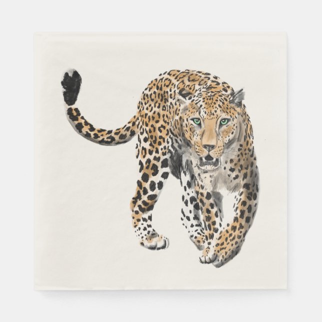 Serviette En Papier aquarelle léopard jungle chat animal peint vert (Devant)