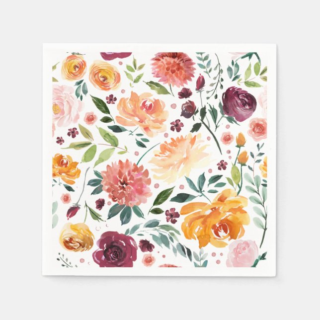 Serviette En Papier Aquarelle Les fleurs d'automne Automne Motif botan (Devant)