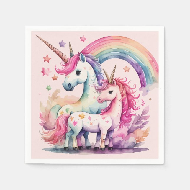Serviette En Papier aquarelle licorne (Devant)