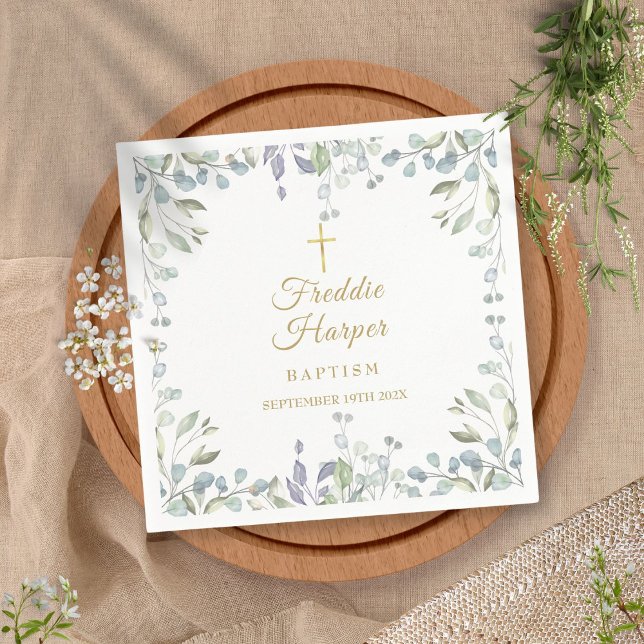 Serviette En Papier Aquarelle Lilac Baptême Floral Baptême Christening (Créateur téléchargé)