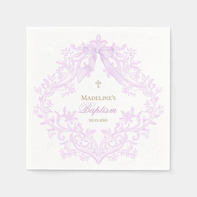 Serviette En Papier aquarelle lilas violet Baptême (Devant)